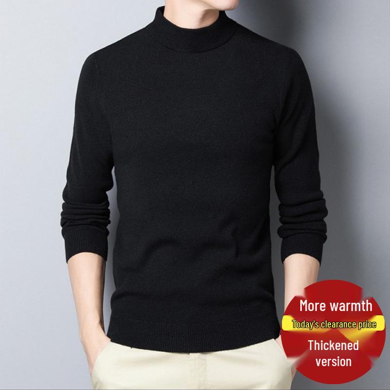 Men's Autumn Winter Round Neck Semi-High Neck Sweater - Middle-Aged & Young Knitted Base Layer Shirt
