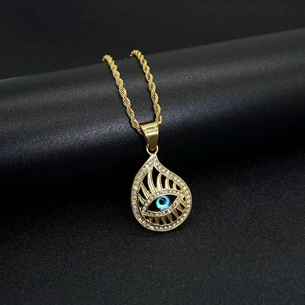 Eye of Horus Muslim Rune Pattern Round Pendant Necklace Men's Necklace Sliding Pendant Metal Necklace Amulet Accessory Jewelry