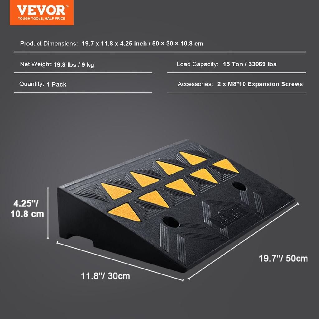 Rubber Curb Ramp 4.25" Rise Height Sidewalk Curb Ramp, 11.8" Width 19.7" Length Driveway Ramp for Curb, 15T Heavy Duty Rubber Ramp for Forklifts,