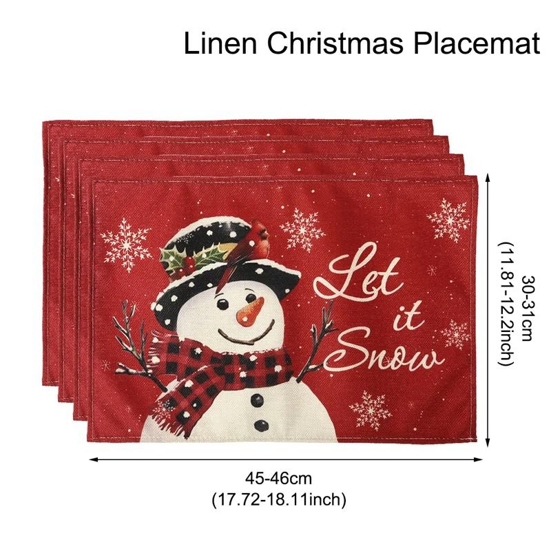 1PC Linen Christmas Placemats Tableware Mat Christmas Decorations For Home Kitchen 2024 Xmas Navidad Noel NewYear Table Decor