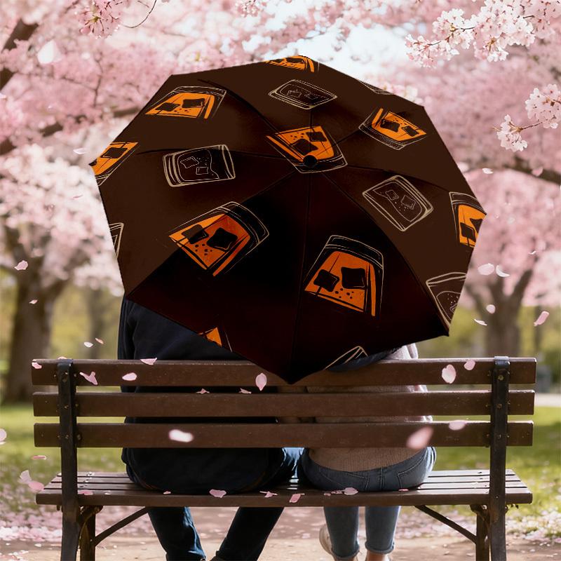 1pc Whiskey Glass Ice Pattern Umbrella Design Automatic Opening and Closing Umbrella, High-quality Travel Umbrella,  c1128067
