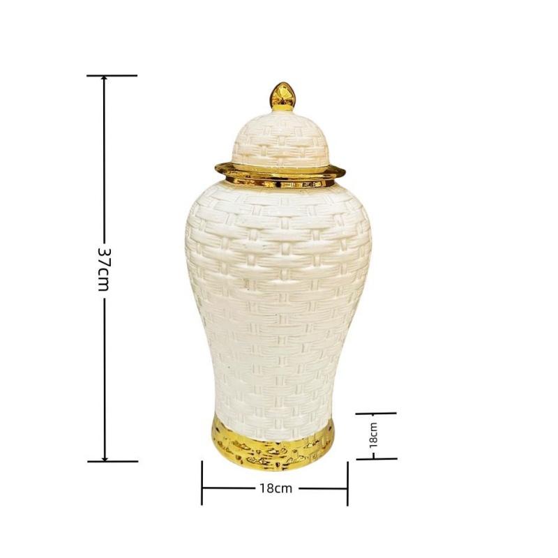 Ceramic Pot Ginger Jar Weave Pattern Ceramic Checkmate Jar Storage Tank Golden Flower Vase Home Decoration Accessories
