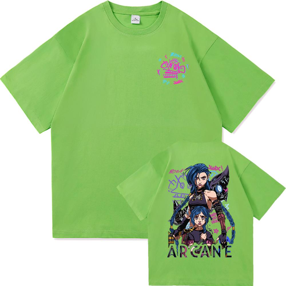 Arcane 2 T Shirts Fashion Men Harajuku Aesthetic Retro Anime Vi Jinx Tshirt Unisex High Quality Cartoon Vintage Cotton Tee Shirt