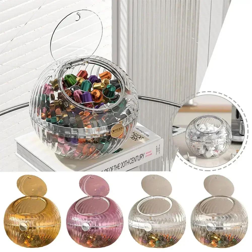 Transparent Spherical Coffee Capsules Storage Box Large Desktop Open With Capacity Decoration Lid Jar Organizer Candy Snack D5p0