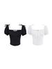 Retro Weißes Puffärmel Schnürung Cropped Top für Damen