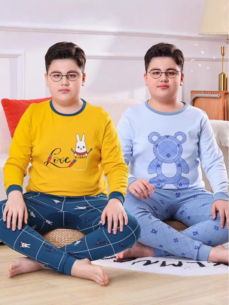 Kids' Pure Cotton Pajama Set: Warm Long-Sleeve Tops & Pants for Boys & Girls - Autumn & Winter