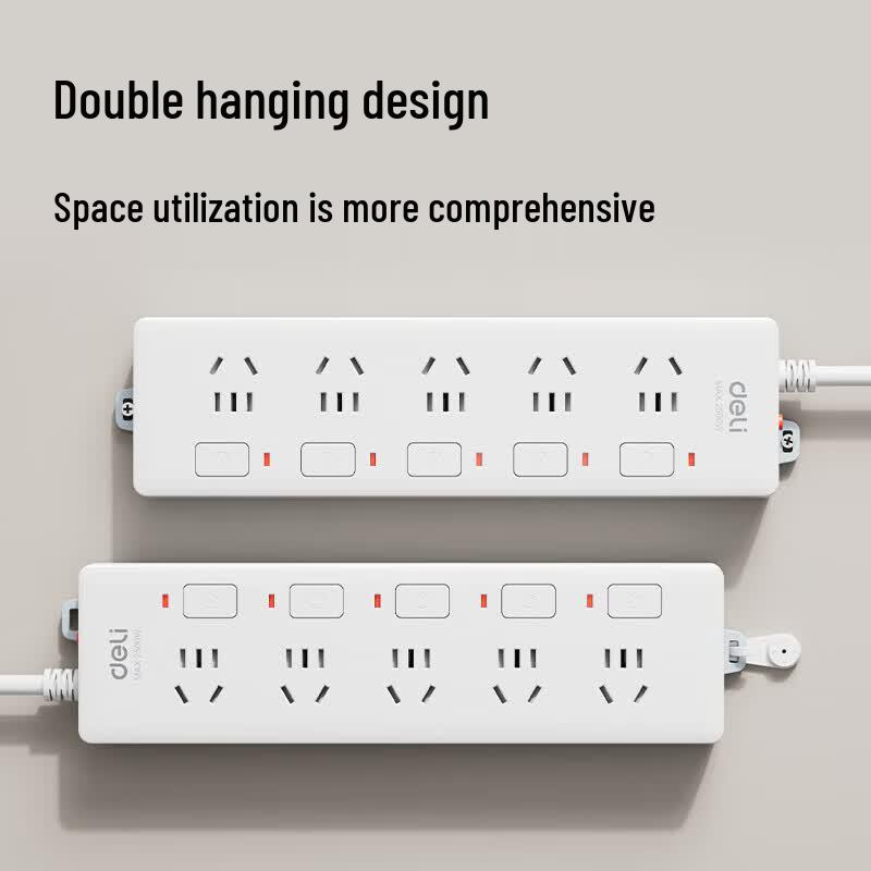 Deli 5-Outlet Power Strip with Independent Switches, 3M