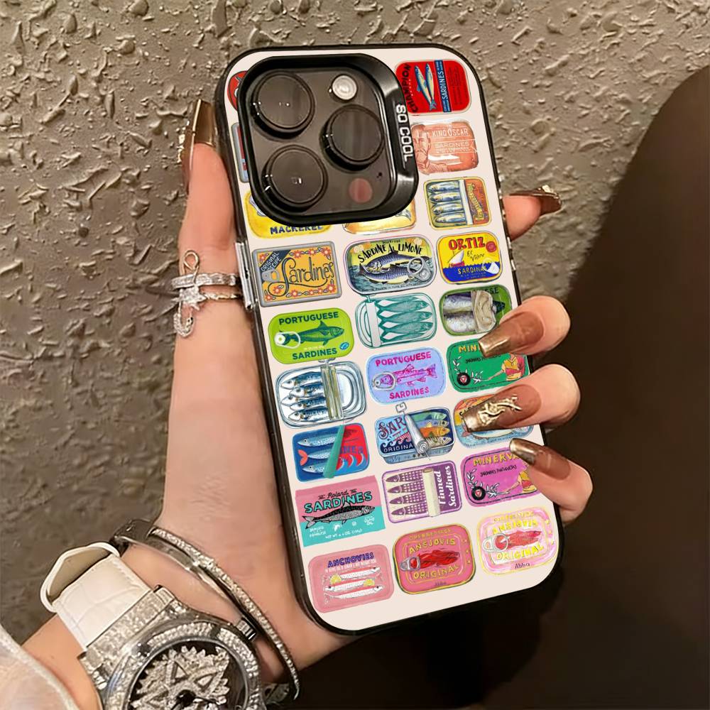 

S-Sardines F-Fish Art Phone Case For iPhone 17,16,15,14,13,12,11 Plus,Pro Max,XS,Colored Silver Plated Inside Cover iPhone13PRO