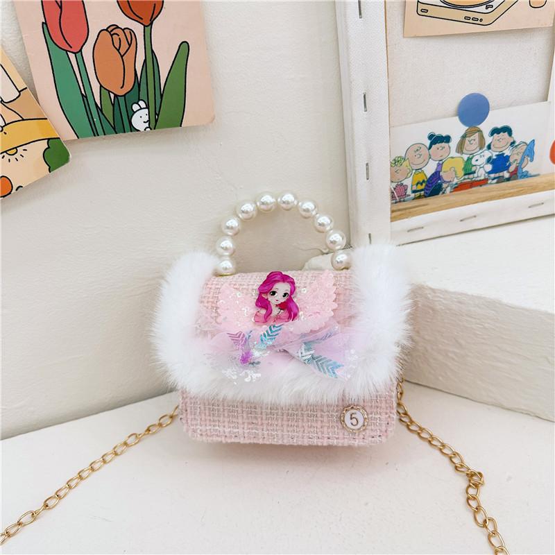 Adorable Mini Plush Cartoon Shoulder Bag For Girls With Cute Pearls And Fun Prints