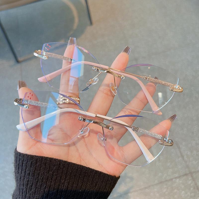 New Fashion Irregular Cat Eye Rimless Anti Radiation Glasses For Women Anti Blue Light Eyeglassesr
