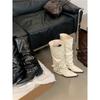Cowhide Pointed Pants Boots Women's Pleated Pile Boots Thick Heel Punk Knight Boots Fried Street Spice Girls High Heel Boots