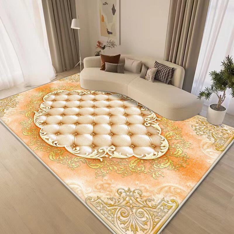 Zlatý koberec v čínském stylu Obývací pokoj Luxusní dekorace Ložnice Nadýchaná měkká podložka na podlahu Salonek Noční stolek Pratelný Protiskluzový koberec Domov