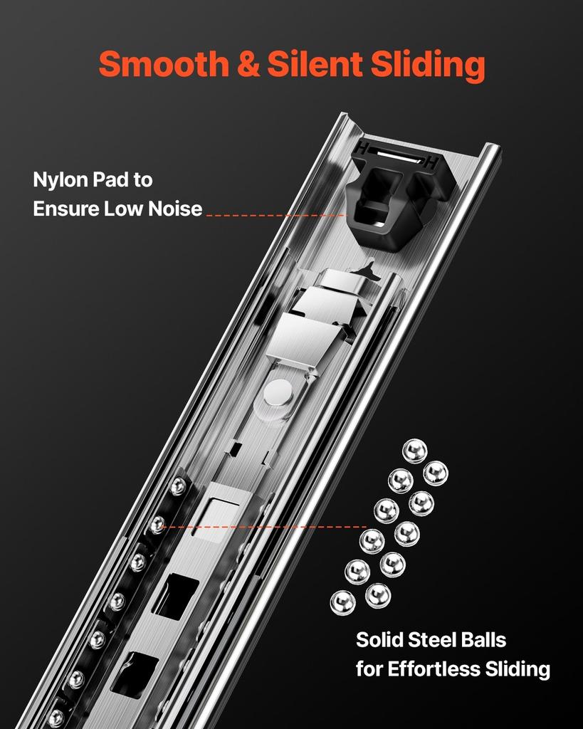 1 Pair 16-60 in Soft-Close Drawer Slides Ball Bearing Full Extension