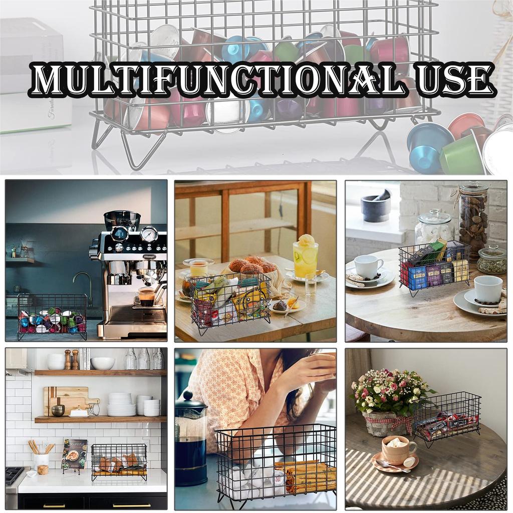 Metal Coffee Capsule Holder for K Cup,Square Wire Espresso Pod Organizer,Desktop Storage Basket for Kitchen,Pantry,Cafe,Bathroom