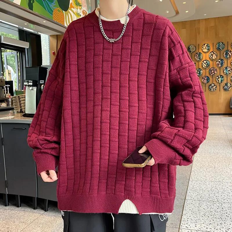 Fake Two-piece Autumn and Winter Teen Couple's Sweater Men's Loose Hong Kong Style Knitted Base Layer