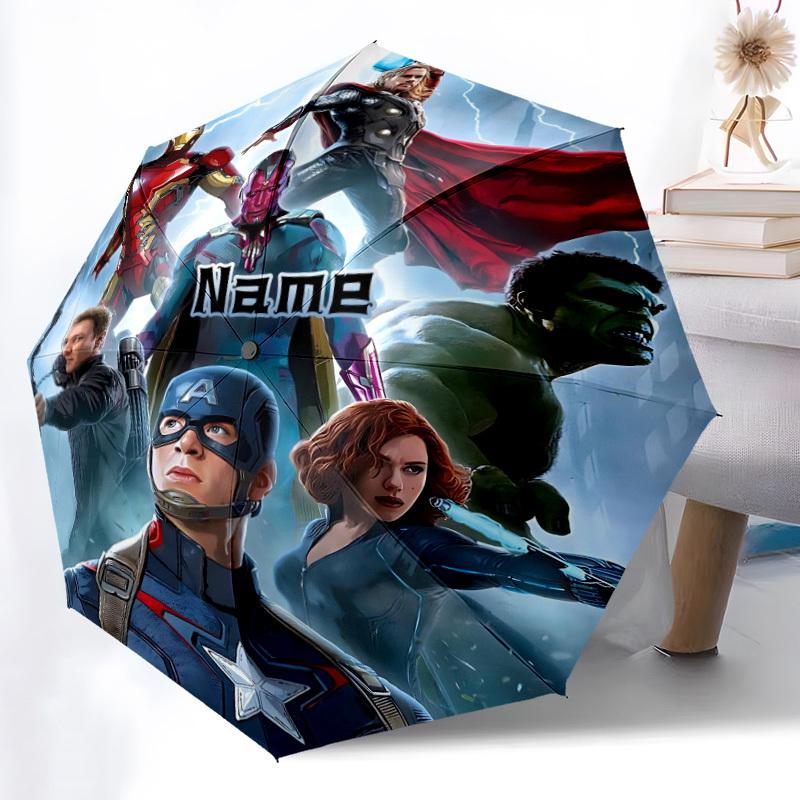 1 Stück Avengers Superhelden Personalisierter Name Automatischer Faltschirm, Langlebiger Kunststoff & Eisen, Leicht für den Täglichen Gebrauch im Freien S1230011