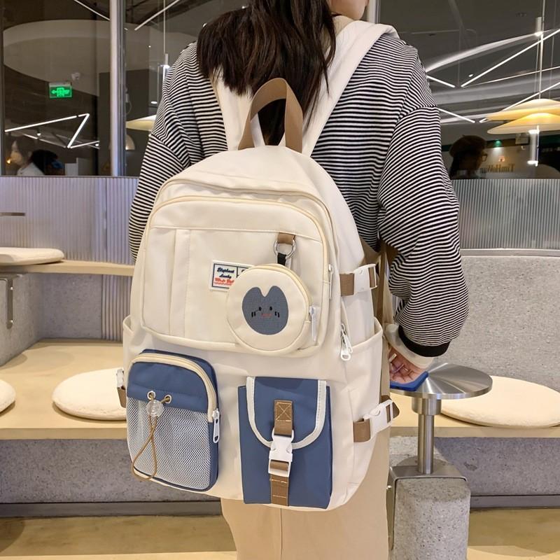 Backpack Nylon Student Girl School Bag With Laptop Pocket For Casual Wear Daily