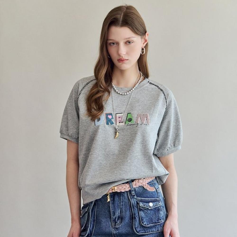 Maxza PaTch LeTTering STiTch Puff T shirT zf06qT042na Grey/FREE