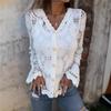 Summer New Style Ladies Blouse Shirt European And American Women's Sexy Lace Hollow Lace V Neck Long Sleeved Blouse