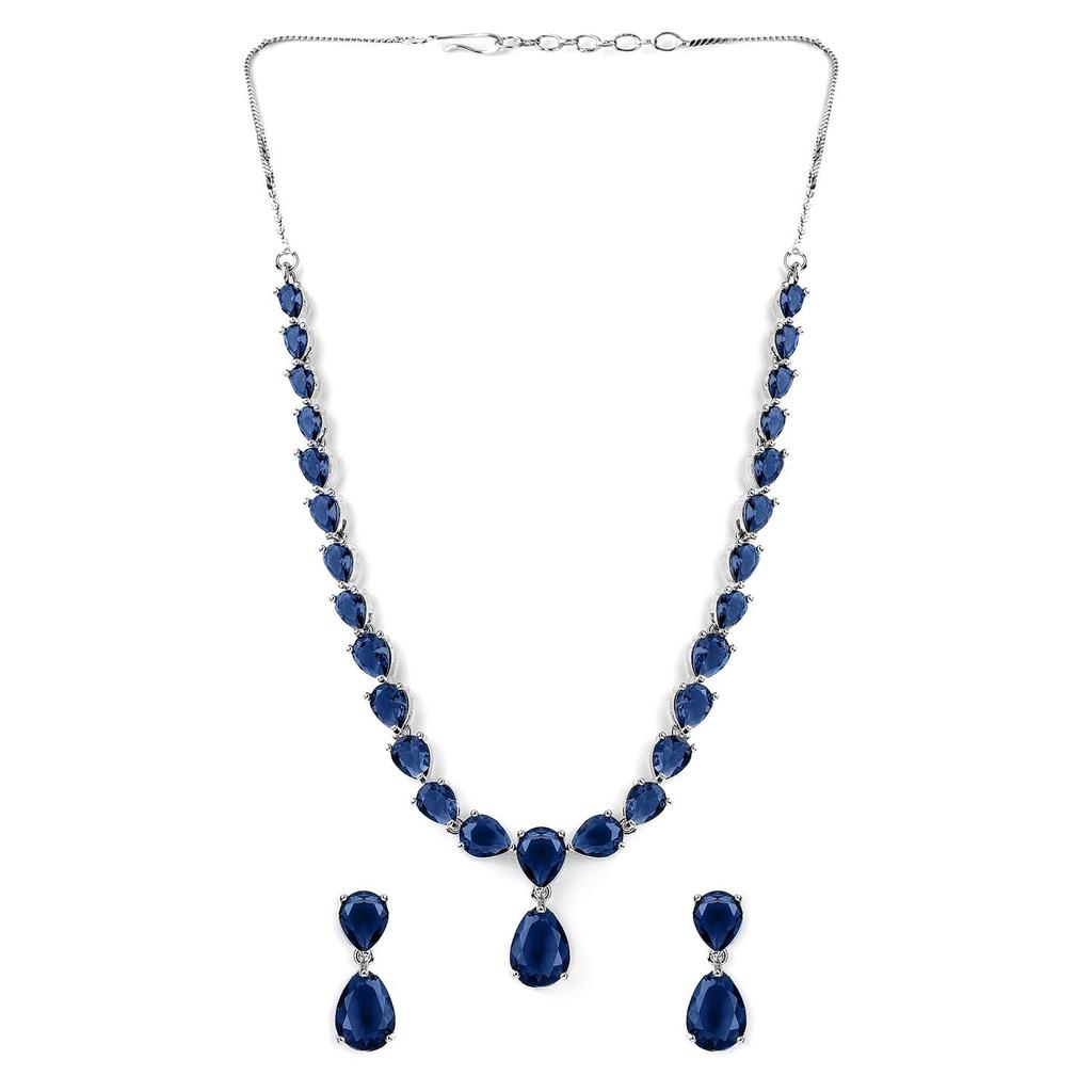 Necklace Set Rhodium Plated Crystal Studded Stylish Jewellery Gift for Women & Girls