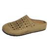 Baotou Hollow Out Fretwork Suede Leather Solid Concise Half Slippers Women Round Toe Pull on Muller Beach Shoes Females