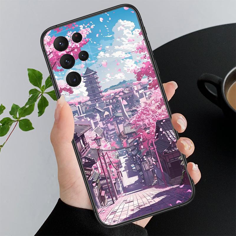 

Japan Anime Street View Landscape Cat Phone Case For Samsung Galaxy S25 S24 S23 S22 S21 Ultra S24 S23 S22 S21 S25 Plus S24 FE S23