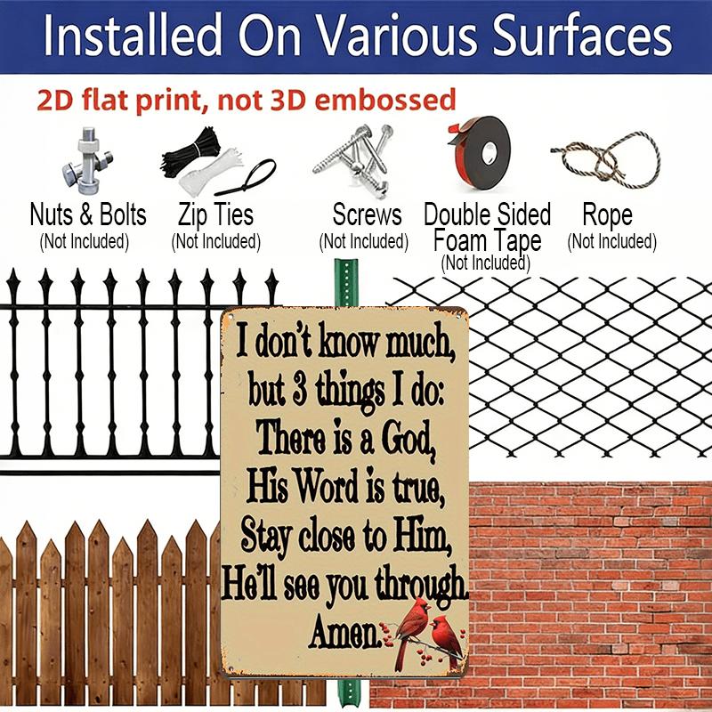 2D Flat, 11.8x7.87Inch Retro Metal Wall Sign with Religious Inspirational Quote & Cardinal Bird Design - Rustic Farmhouse Home Decor for Living Room