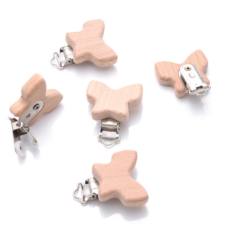1Pcs Cute Animal Style Wood Natural Pacifier Chain Anti-Drop Beech Wood Dummy Clip DIY Essential Nipple Chain Accessories