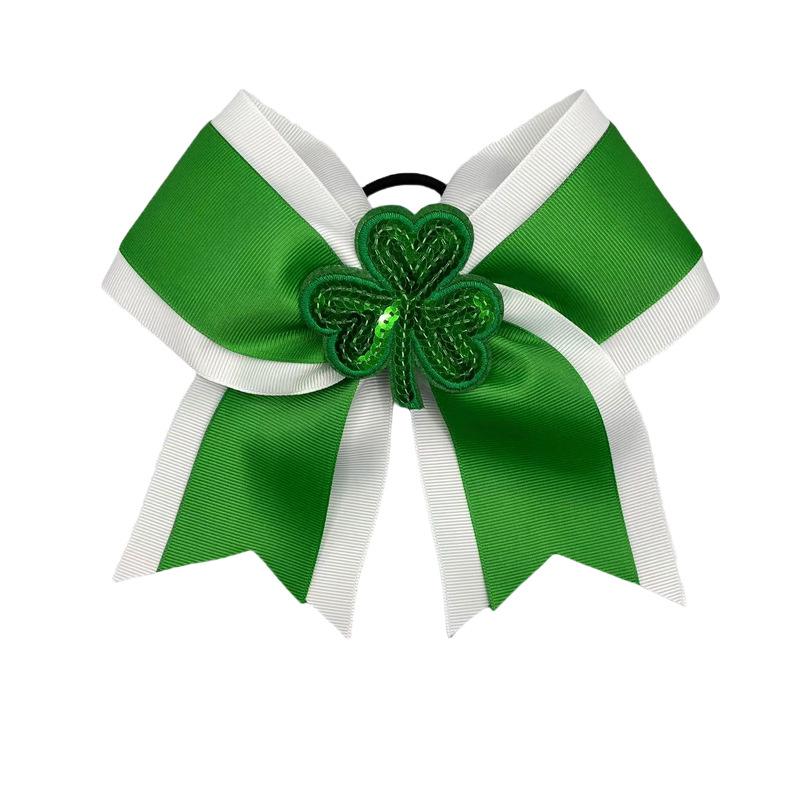 St. Patrick's Day Clover Swallowtail Bow Leather Hair Tie for Kids
