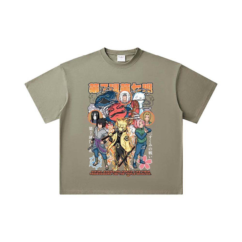 260 GSM Double Yarn 32 Count 100% Cotton Naruto V6 Print Unisex Heavy Cotton T Shirt