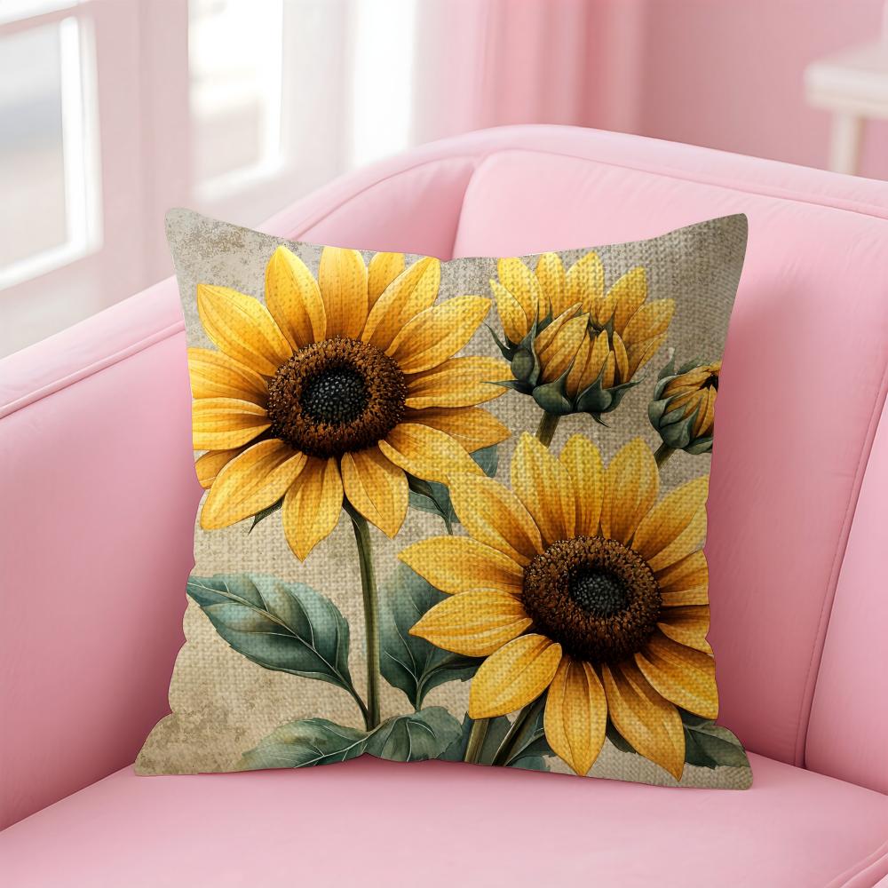 Sunflower Fashion Cushion Cover Natural Linen Pillow Case DoubleSided Print Decorative Sofa Pillowcase Home Decor Gift