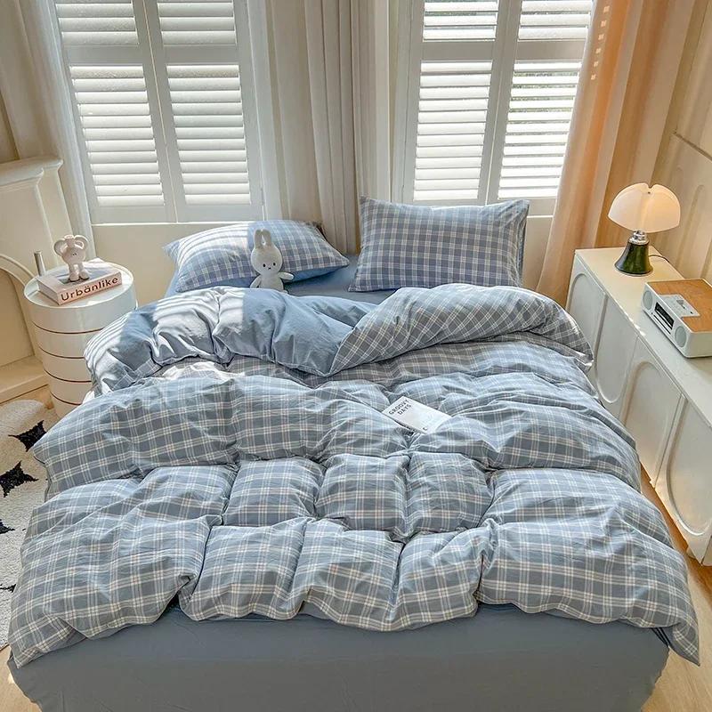 Bed Sheets Set Plaid Style Duvet Cover Pillowcase with Bedsheets Home Bed Linen Sets Skin-friendly Bedclothes
