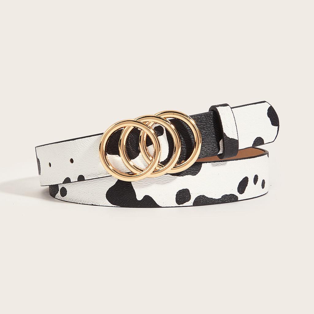 

Fashion Cow Print Belt For Women With Metal Snap Button For Casual Wear чёрный