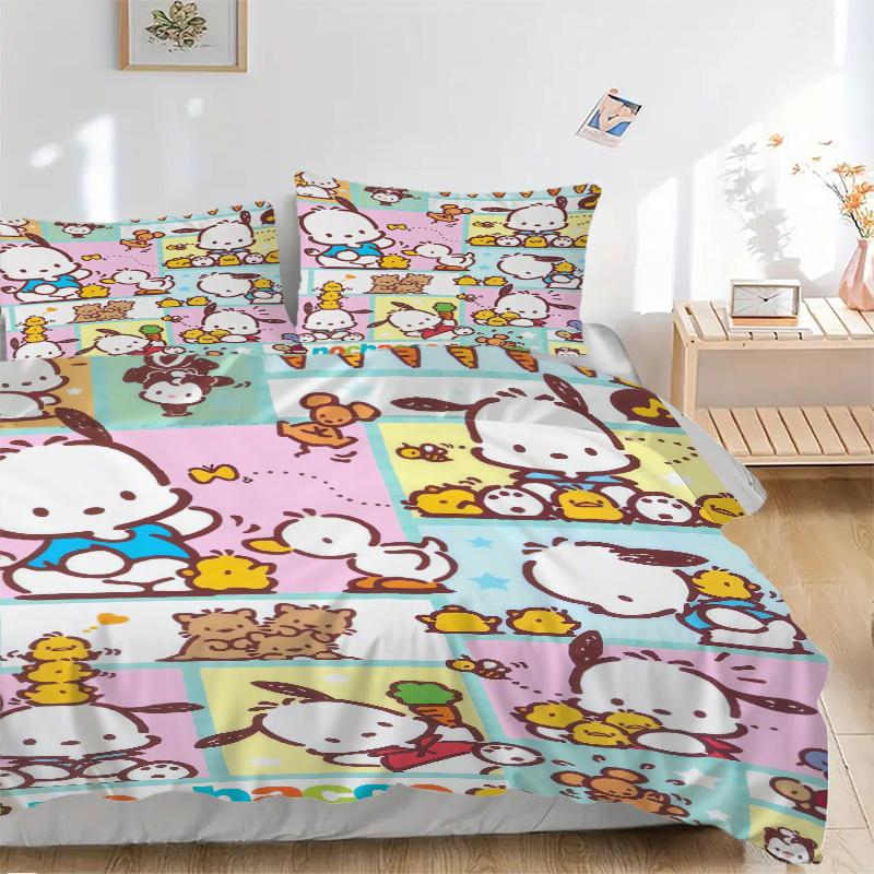 

3pcs Carrot Small Animal Pochacco Bedding Set - 1 Soft Quilt Cover + 2 Pillowcases, Machine Washable - Suitable for All Seasons, Perfect Gif 135x200cm