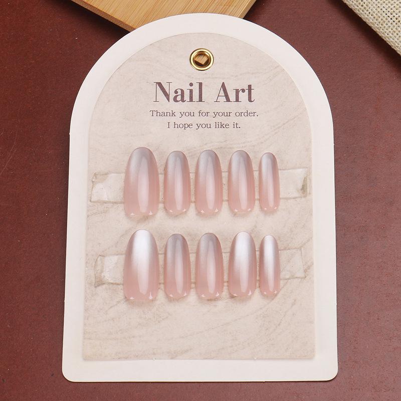Hot Style Medium Long Nude Pink Gradient Glitter Blush False Nails