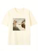 Humorous Cat and Adam Creation Parody Graphic T-Shirt Casual Crew Neck Tee Fit Short Sleeve for Adult Summer Casual Fashion Top