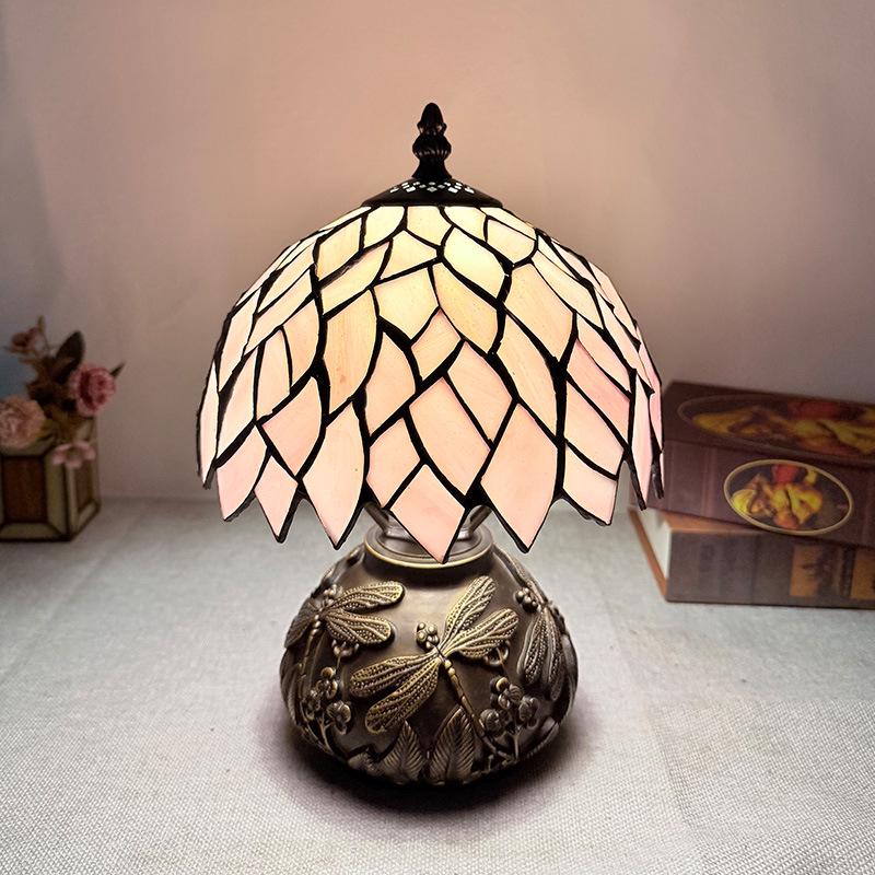 

New Hui Jing Tiffany-Style Retro Glass Decorative Desk Lamp with Wireless Switch for Living Rooms