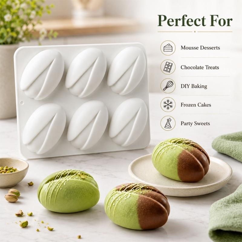 Chocolate Treat Tray with 6 Nut Shell Cavities, Flexible Baking Form for Table Service, Dessert Display, Daily Use, and Creative Serving Presentation
