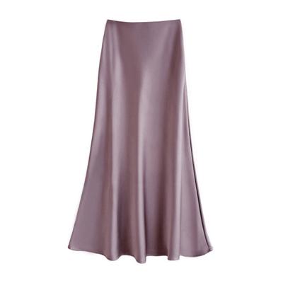 Fishtail Skirt High Waist Smooth Satin A-Line Style Solid Color Skirt Women