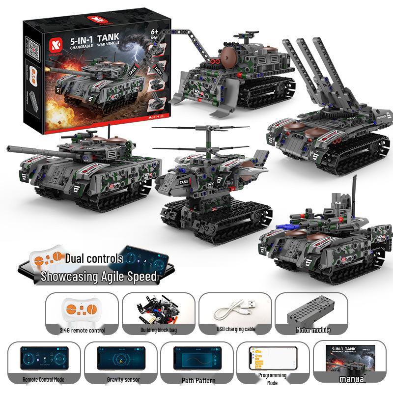 Five-in-One Programmable Wall-E Robot: Assembly Building Blocks, Electric Science Education, Remote Control, Compatible with Lego
