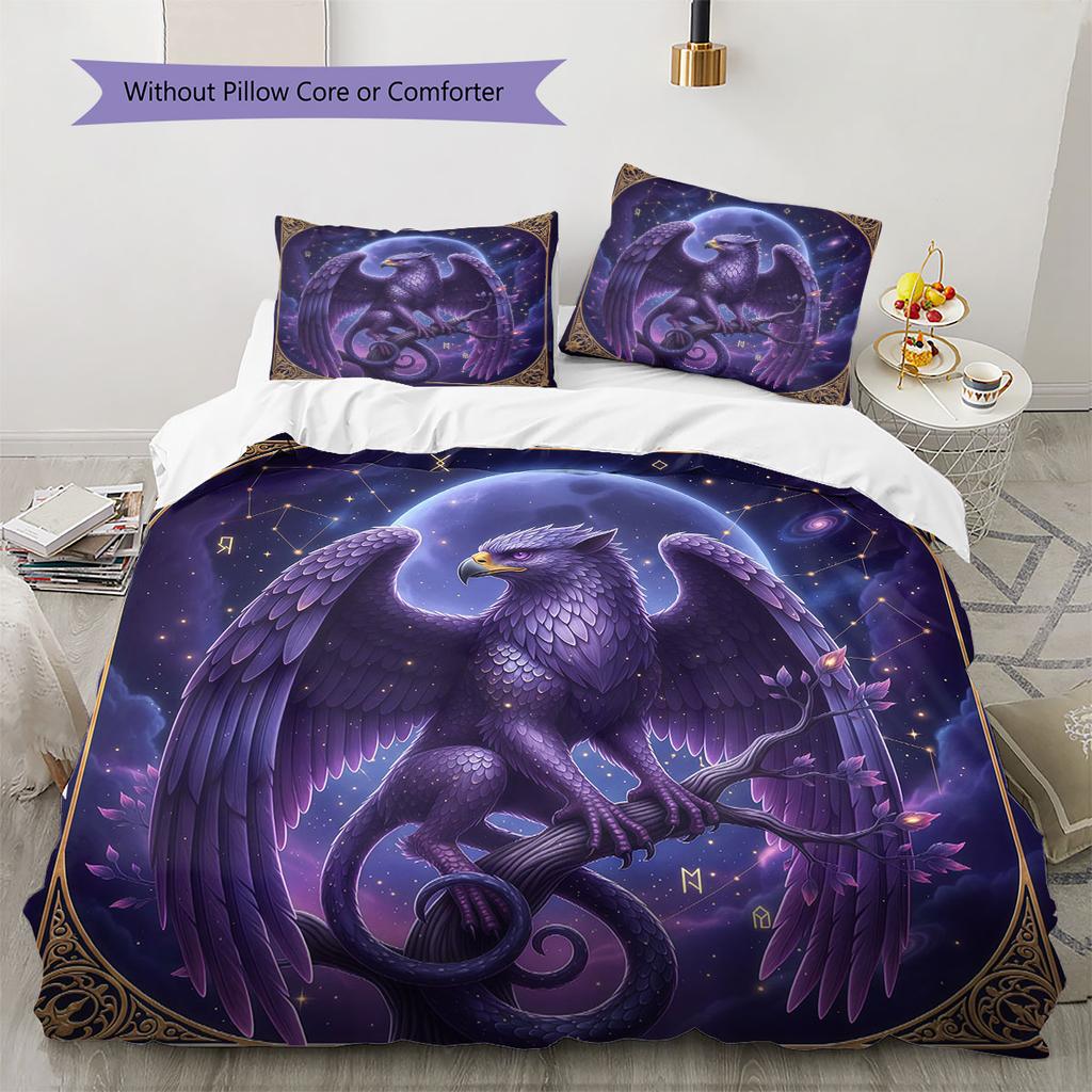 Purplemythicalcreature Pattern Bedding Quilt Set Quilt Cover Pillowcase Home Decoration Birthday Gift (1 * duvet cover + 2 * pillowcase, without core)