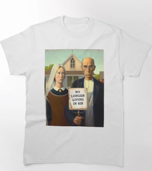 American Gothic Grant Wood painting Famous Art parody T-Shirt S