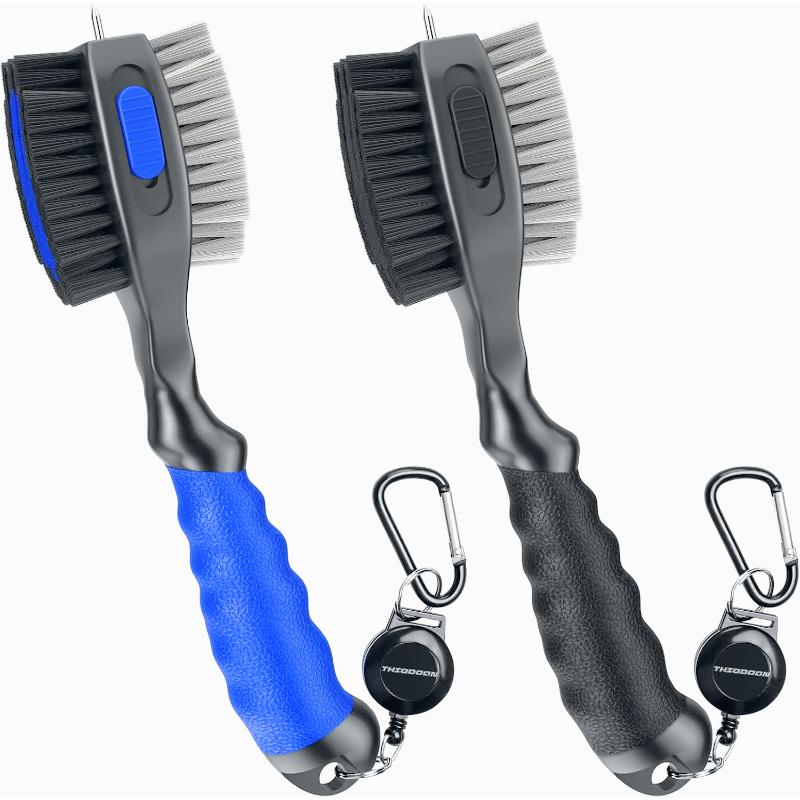 Golf Club Brushes and Groove Cleaner 2 ft Retractable Zipline Carabiner Golf Brush Head with Retractable Spike Comfortable Grip Golf Club Cleaner