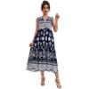 Bohemian New V-neck Single-Breasted Rayon Printing A Word Sleeveless Mid-Length Dress Belt Holiday Style
