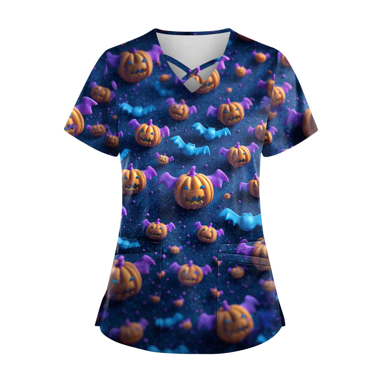 

Жіночий топ з V-подібним вирізом і кишеньковим малюнком з короткими рукавами XXXXXL