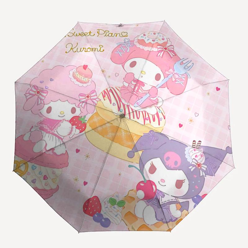 1pc My Melody, My Sweet Pian Kuromi Automatic Folding Umbrella - Portable Tri-Fold Design with 8-Bone Iron Frame for Outdoor Use, Perfect Gift for Fan