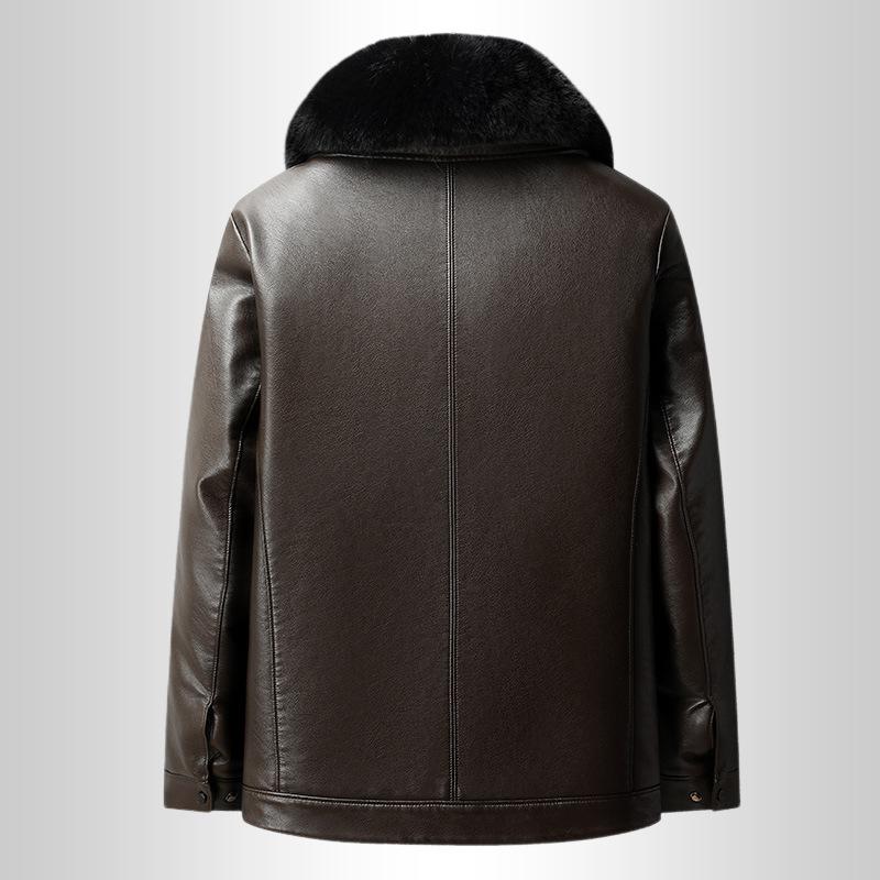 Jaqueta de couro masculina de inverno, casual, de negócios, com lapela, quente e lã, com pele integrada, jaqueta de couro