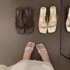 Thick Heel Gold French Thin Strap Premium Cool Slippers Fairy Shoes Outer Wear 2025 Summer Vacation Roman Sandals
