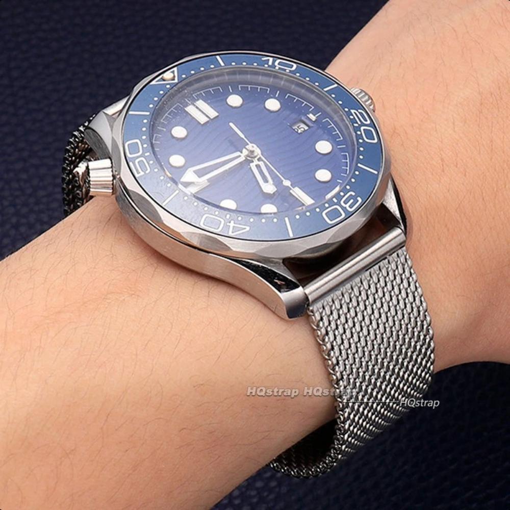 Mesh Milanese Watch Bracelet for Omega Seamaster 007 Metal Stainless Steel with Folding Clasp 20mm 22mm Quick Release Watchband