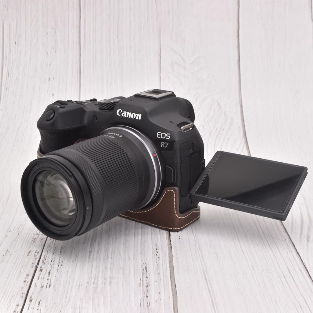 Kinokoo EOS R7 Hülle, Canon EOS R7 Cover, EOS R7 Body Case, PU-Leder, Akkuwechsel, Stativmontagefähig